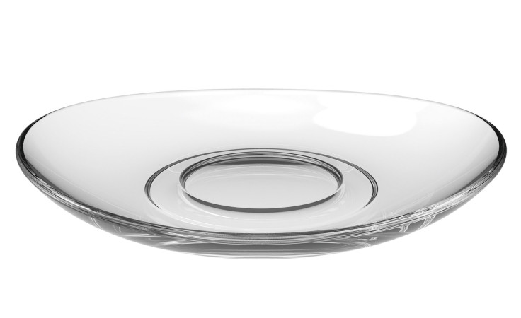 Leonardo Untertasse Napoli 14,3 cm: Transparente, runde Untertasse mit breitem Rand und kreisförmigem Mittelteil.