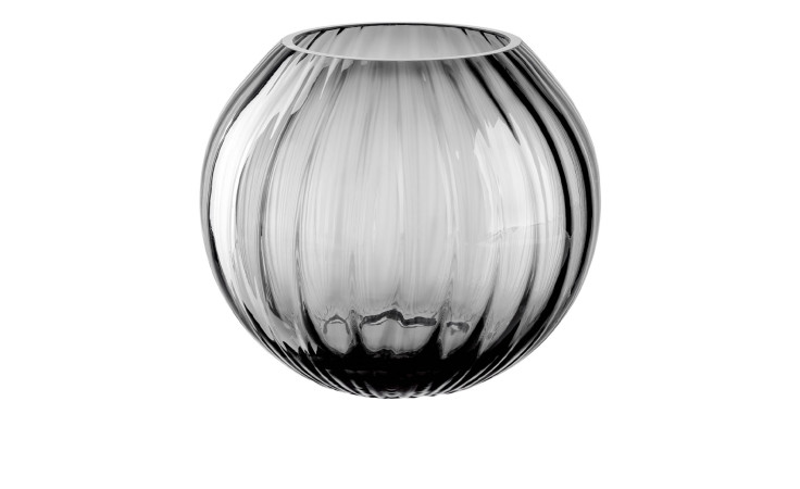 Leonardo Kugelvase Poesia 17,5 cm: hohe gerippte Vase aus Grau Glas mit schwarzem Farbverlauf auf weißem Grund.