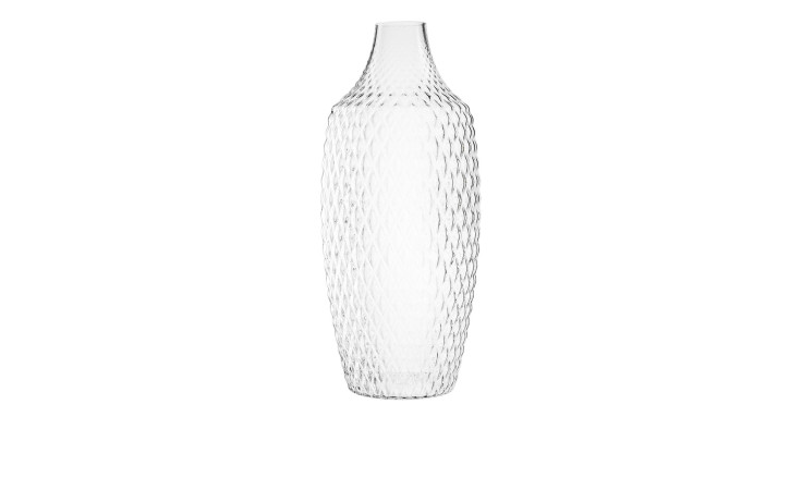 Leonardo Vase Poesia 60 cm hohe, transparente Glasvase mit Rautenmuster und schmalem Hals, auf weißem Grund.