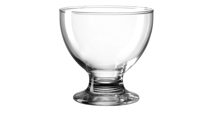 Die Dessertschale Joe 11 cm ist ein transparenter Glaskelch mit einer breiten Schale, ideal für elegante Dekorationen.