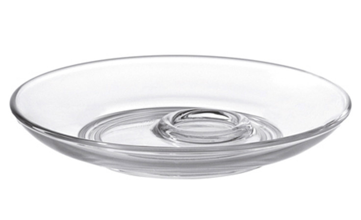 Leonardo Untertasse Senso 11,5 cm, transparentes Glas mit erhabener Mitte, dargestellt auf weißem Hintergrund.