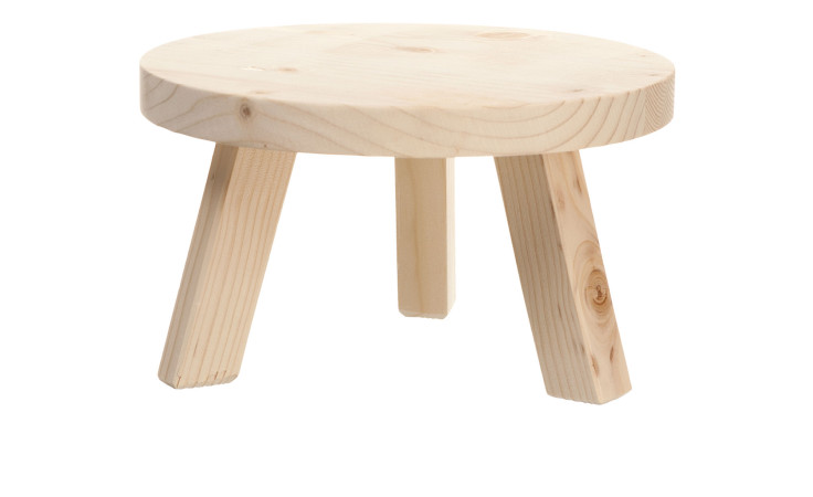 Leonardo Holz-Getränkespendersockel Succo: runder, 22 cm hoher, 3-beiniger beiger Holzhocker, unbehandelt.