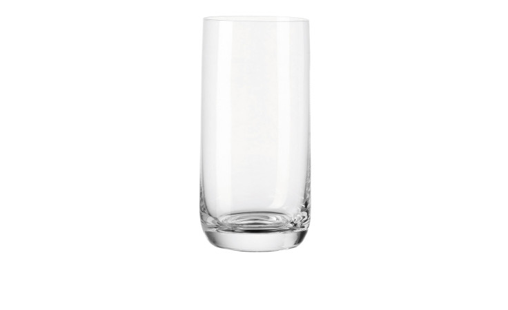 Das Leonardo Longdrinkglas Daily 330 ml ist transparent, ideal für minimalistische Dekorationen auf weißem Hintergrund.
