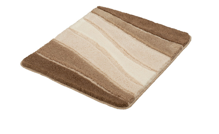 Badteppich Ocean 55 x 65 cm von Kleine Wolke, Braun-Weiß mit Wellen, aus weicher Synthetikfaser.