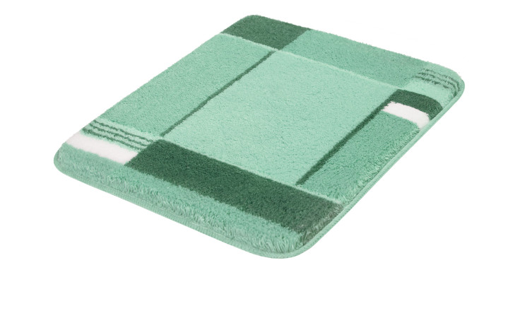 Der Badteppich Padova 50 x 65 cm von Kleine Wolke ist grün mit geometrischem Streifenmuster auf Weiß.