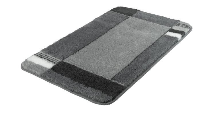 Kleine Wolke Badteppich Padova, rechteckig, 60 x 100 cm, anthrazit mit geometrischem Muster aus Synthetikfaser.