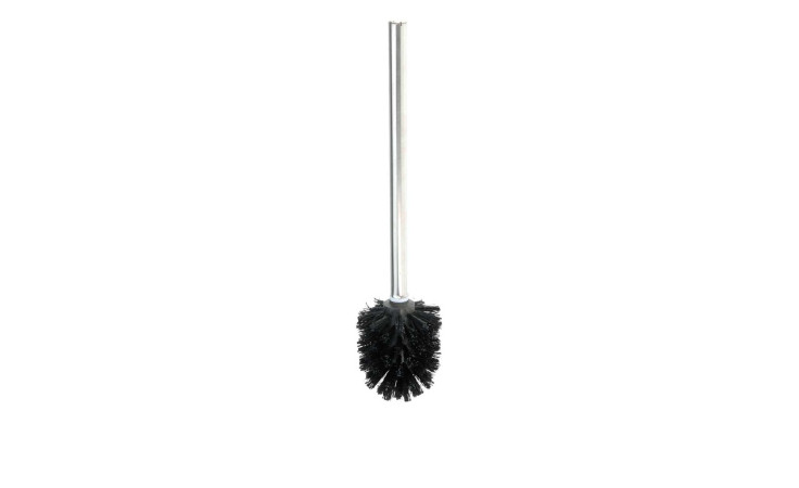 Die WC-Bürste 35 cm ist eine schwarze Borsten-Toilettenbürste mit langem Edelstahlstiel, abgebildet auf weißem Grund.