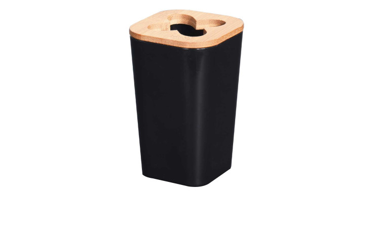 Schwarzer rechteckiger Zahnbürstenhalter mit Holzdeckel - ideal zur Aufbewahrung und als stilvolle Bad-Dekoration.