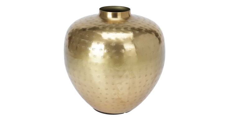Bringen Sie Eleganz in Ihren Raum mit der Vase 18 x 19,5 cm - eine glänzende, goldfarbene, runde Metallvase mit einer schmalen Öffnung.