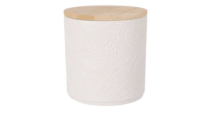 Aufbewahrungsstopf mit Deckel 10 x 10,6 cm - weißes Keramikgefäß mit Prägung, stilvoll für Ihre Deko.