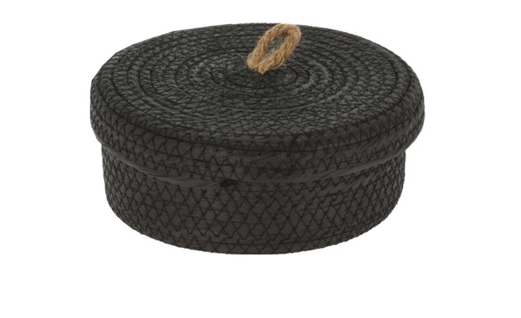 Korb mit Deckel 21 x 8,5 cm, schwarz, rund, mit Seilgriff-stilvolles Zubehör oder Schwarz Dekoration für jeden Raum.