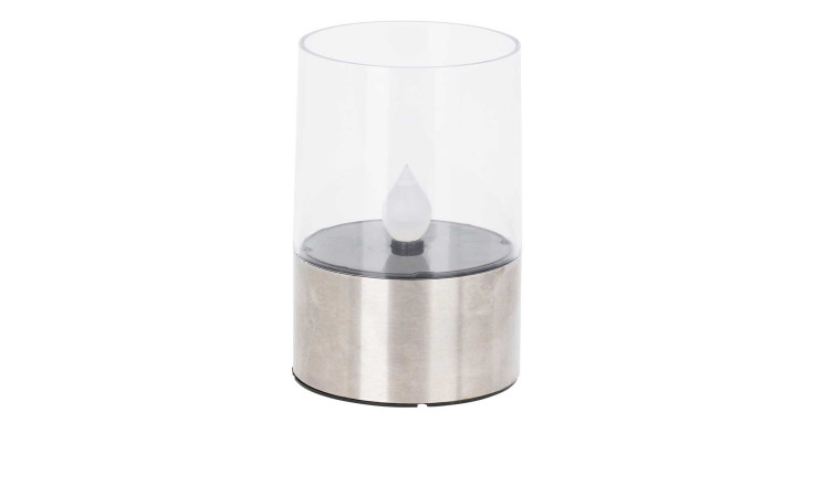 Die Solarleuchte 7,5 x 11,3 cm ist ein stilvolles Accessoire mit einem klaren Glasschirm und einem silbernen Sockel für eine moderne Einrichtung.