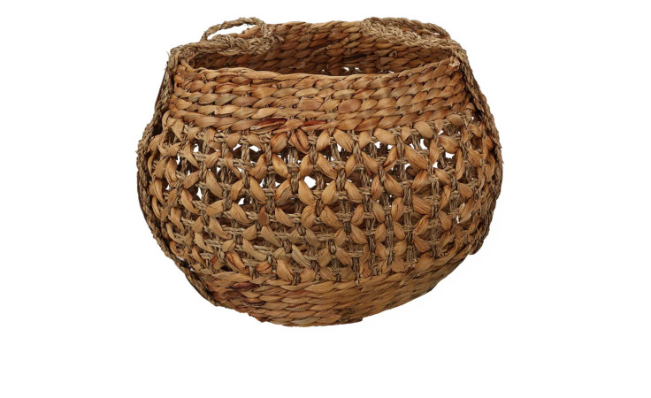 Korb 40 x 30 cm: Runder, geflochtener Seegras-Korb in Natur Braun mit Griff und offenem Muster, ideal zur Dekoration.