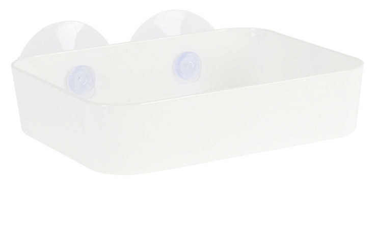 Badezimmerregal 13,5 x 12 x 3,2 cm aus Kunststoff mit zwei Saugnäpfen zur Wandmontage, Zubehör oder Dekoration.