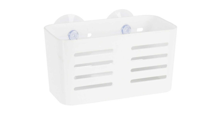 Praktisches Badezimmerregal 16 x 9,5 x 6 cm aus Kunststoff mit Saugnäpfen und Lüftungsschlitzen für Ihr Zuhause.