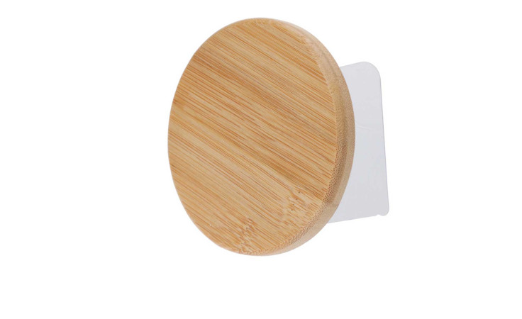 Haken 8,5 x 3,2 cm Bambus Wandhaken in Natur Braun mit flacher Holzfront, ideal für Dekoration, auf weißem Hintergrund.