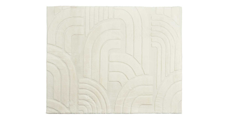 Teppich 130 x 160 cm in Weiß, rechteckig, mit erhabenem, gebogenem Geometrie-Muster.