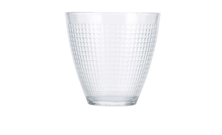 Trinkglas 220 ml mit einem strukturierten Gittermuster auf weißem Hintergrund.