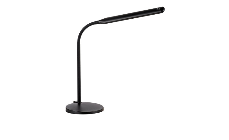 Die LED-Tischleuchte Elly 64 cm ist eine moderne Schreibtischleuchte mit schlankem, geschwungenem Hals, Kunststoffsockel und inklusive Leuchtmittel.