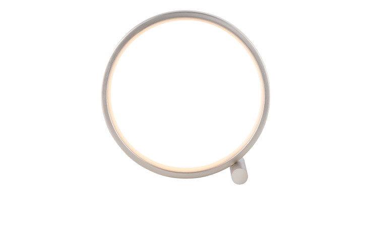 Eine moderne silberfarbene LED-Tischleuchte Mini Ritus 25,5 cm mit Leuchtmittel inklusive und einem schlanken Eisenrahmen.