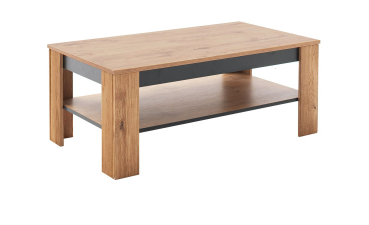 Couchtisch Grazia in Wildeiche Nachbildung schräg von der Seite fotografiert.