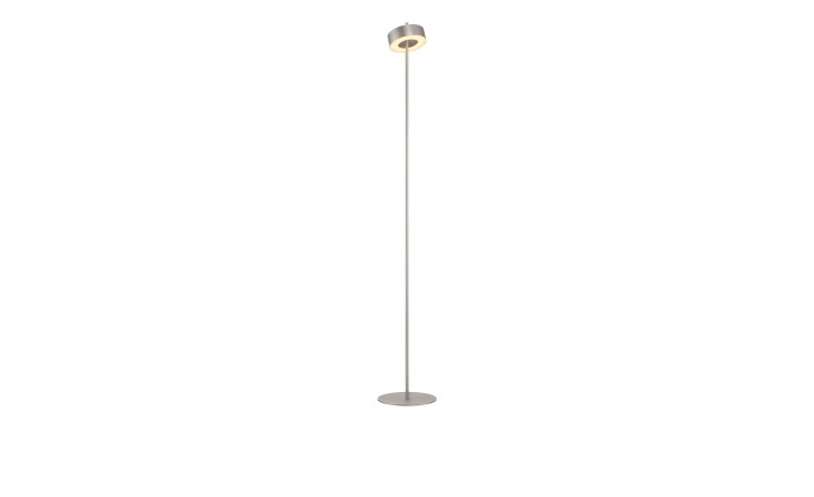 Die Paul Neuhaus LED-Stehleuchte Q-Rotate ist eine moderne, minimalistische, silberne Stehleuchte mit kreisförmigem Licht, inklusive Leuchtmittel.