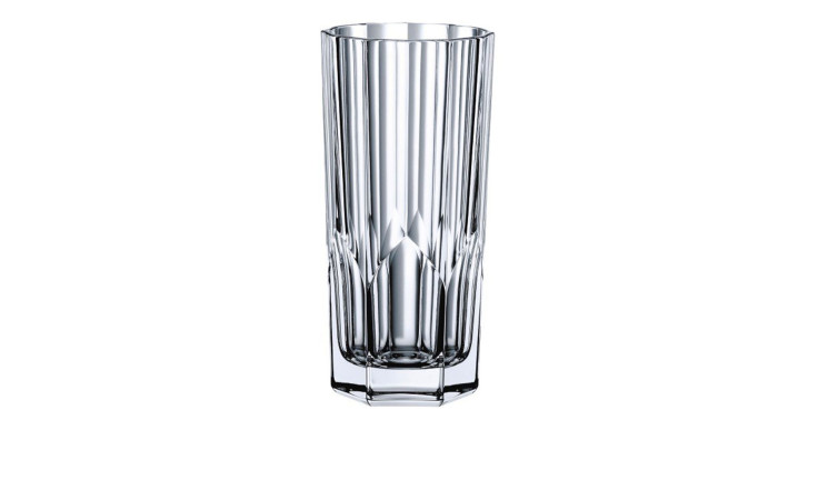 Longdrinkglas Aspen 309 ml aus transparenten Kristallglas in einer 12-Eckform und Kanten-Optik.