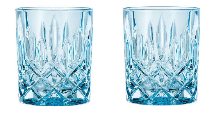 Zwei Whiskyglas-Set Noblesse 2-tlg. Gläser mit aufwändiger Dekoration, vor weißem Hintergrund.