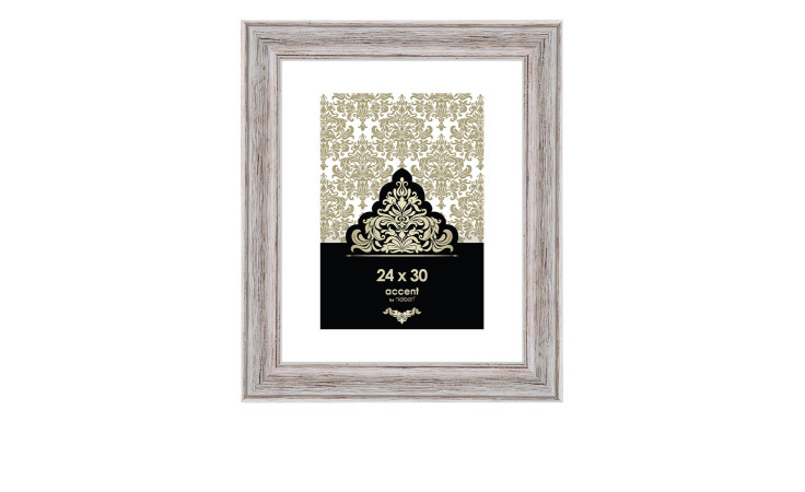 Bilderrahmen Vintage 24 x 30 cm mit einem braun / weißen Holzbilderrrahmen und transparentem Glas.