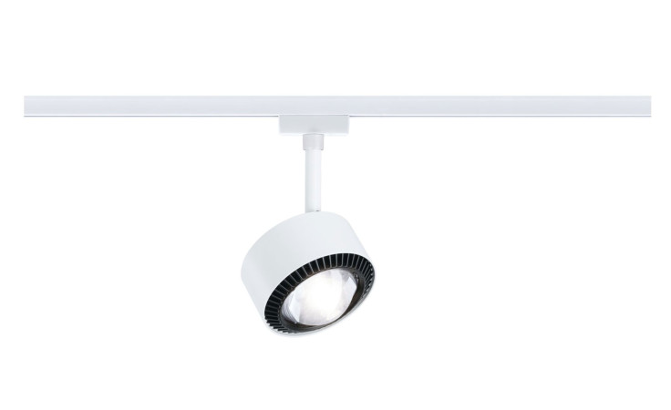 Der LED-Spot Aldan URail 17 cm ist eine weiße, moderne Stromschienenleuchte mit verstellbarem Metallzylinder, inklusive Leuchtmittel.