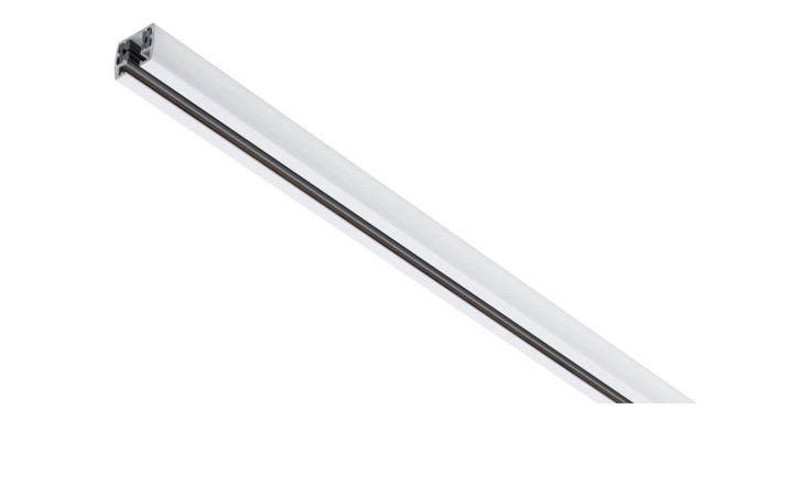 Eine einzelne Schiene URail 200 cm lineare LED-Leuchte aus Metall mit einem schlanken, rechteckigen Design vor einem weißen Hintergrund.