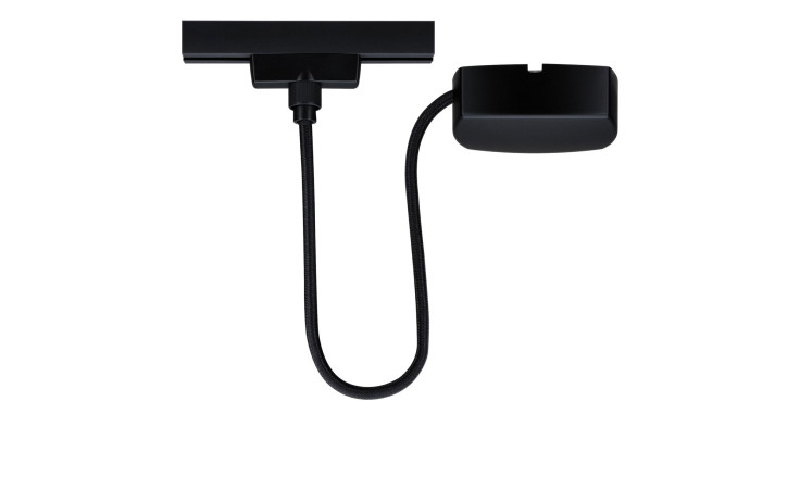 Kabeleinspeisung URail 16,5 cm: Schwarze, flexible Leselampe mit rechteckigem Sockel und gebogenem Hals auf weißem Hintergrund.