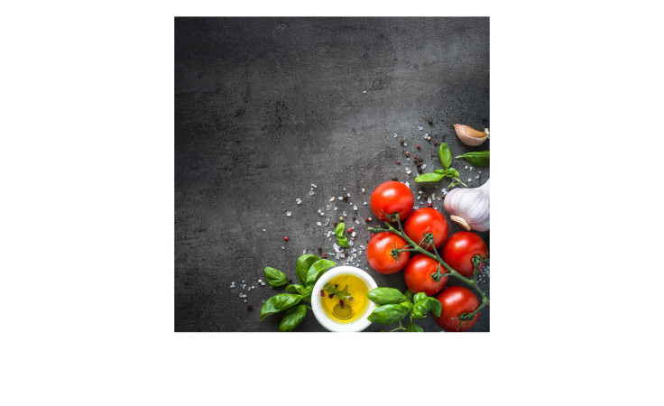 Memoboard 30 x 30 cm mit Tomaten, Knoblauch und Gewürzen