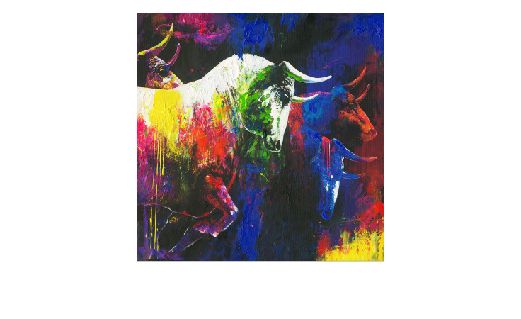 Handpainting Colourfull Bulls 40 x 40 cm mit bunten Bullen