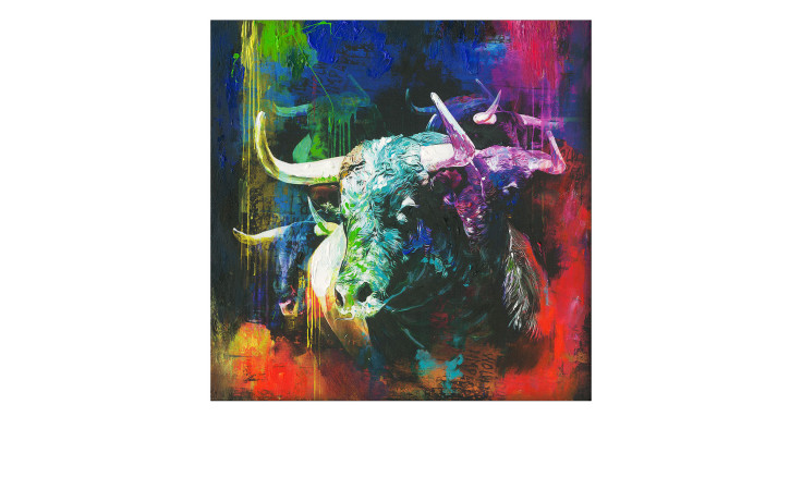 Handpainting Colourfull Bull Head 40 x 40 cm mit Bullen