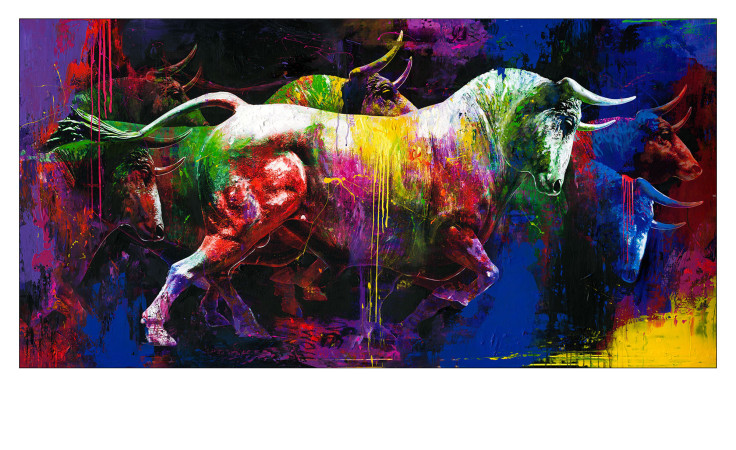 Handpainting Colourful Bull 90 x 180 cm mit Bullen