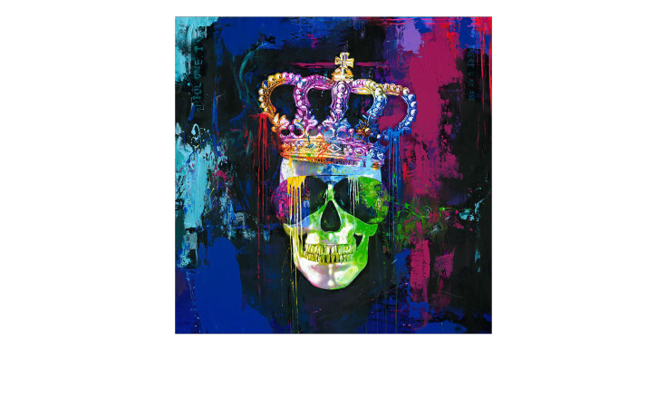 Handpainting Colourful Skull 100 x 100 cm, Totenkopf mit Krone