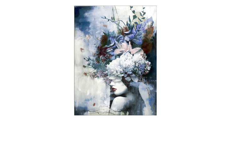 Glas-Art 60 x 80 cm. Blumen mit einer Frau