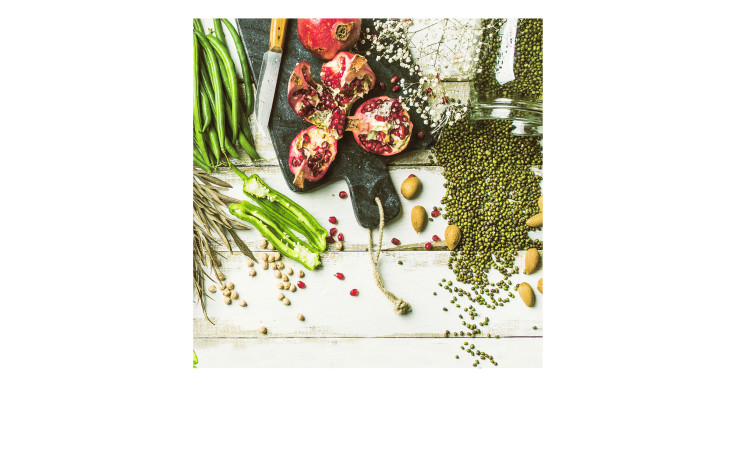 Glasbild Cook Me 50 x 50 cm, verschiedene Früche und Gemüsesorten