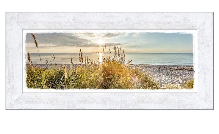 Rahmenbild Wilder Strand 44 x 94 cm. Rahmenbild mit dem Thema - Strand und Meer.