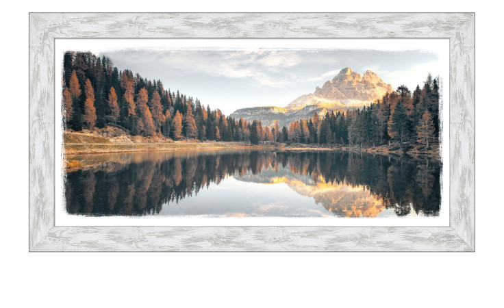 Framed-Art 69 x 129 cm, Seelandschaft mit Bergen