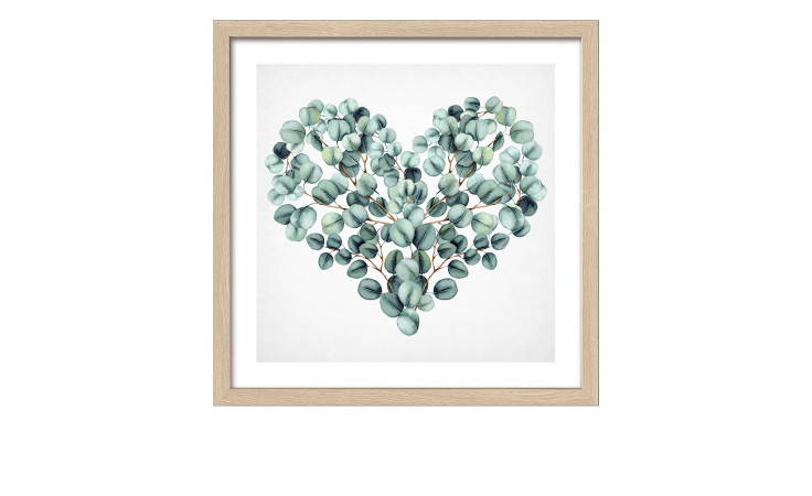 Pro-Art Rahmenbild Eucalyptus Heart 33x33 cm: gerahmte Kunst mit Glas und holzfarbenem Rahmen.