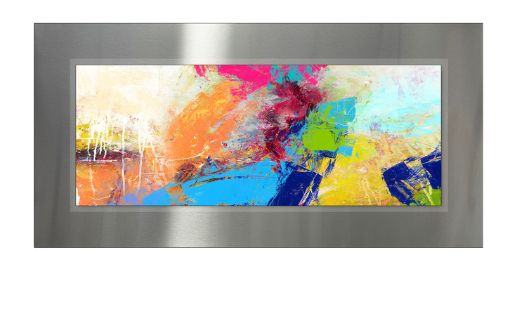 Das Pro-Art Alubild Colorful Way 50 x 100 cm zeigt abstrakte Farbspritzer im modernen Metallrahmen.