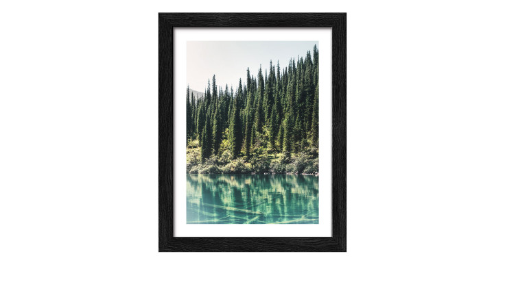 Pro-Art Rahmenbild Mountain Lake IX (24x19 cm): Kiefernwald, der sich in einem grünen See spiegelt, gerahmt mit Glas.