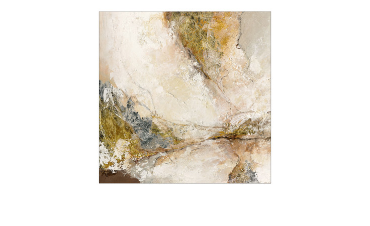 Pro-Art Alubild Braun-Silber-Gold (98x98 cm): Abstraktes Kunstwerk mit erdigen Tönen, strukturierten Wirbeln, auf Leinwand.