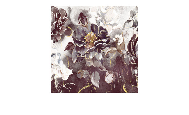 Pro-Art Alubild Painted Dark Flowers 98 x 98 cm zeigt große, bunte Blüten und Blätter auf einem strukturierten Hintergrund.