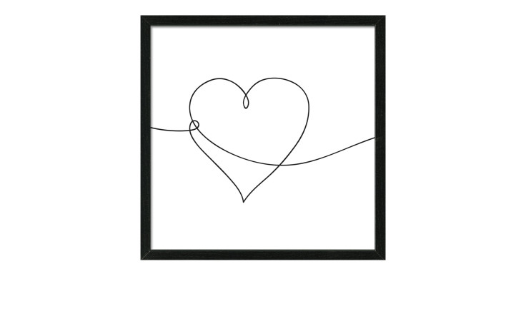 Pro-Art Rahmenbild Line Art Heart, 33x33 cm: minimalistisches Herz in schwarzem Rahmen mit Akzenten aus Glas oder Holzwerkstoff.