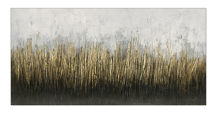 Pro-Art Handmalerei Gold & Schwarz 60x120 cm: Abstrakte Striche in Gold und Schwarz auf strukturiertem Grau-Weiß.