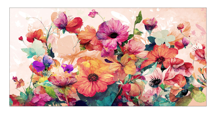 Das Pro-Art Alubild Aquarell Blumen 50 x 100 cm bringt lebendigen floralen Charme als Wanddekoration auf einen pastellfarbenen Hintergrund.