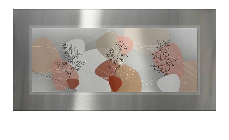 Pro-Art Alubild Line Art Leaves 50 x 100 cm: Liniengezeichnete Pflanzen auf gedeckten Tönen mit Metallrand, modernes Dekor.